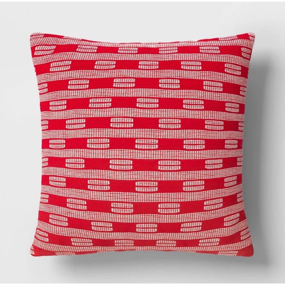Threshold 24x24 Square Decorative Throw Pillow Ivory/Red Cotton Christmas NEW